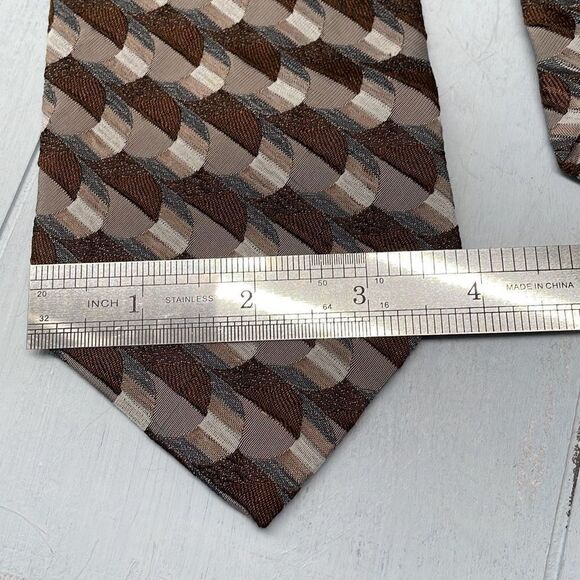 Ferragamo Silk Tie Mens Black Brown and Gray Handmade Made In Italy - Picture 8 of 8